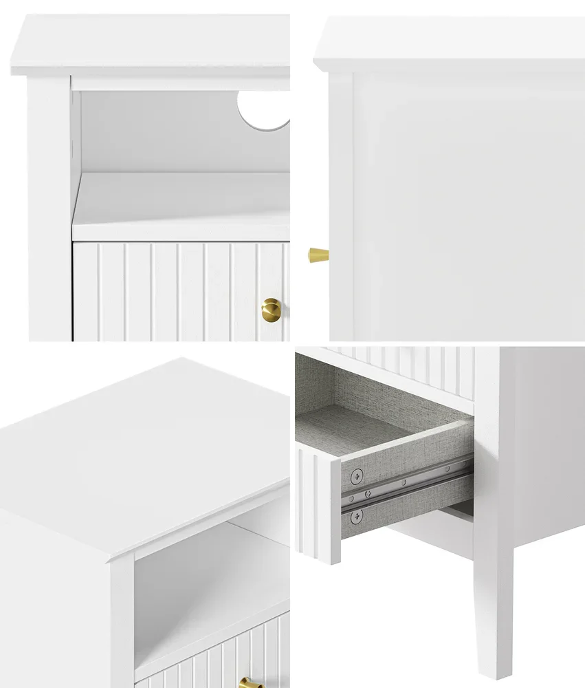 Bedside Table Nightstand 2 Drawer with Storage Cabinet White - Image 7