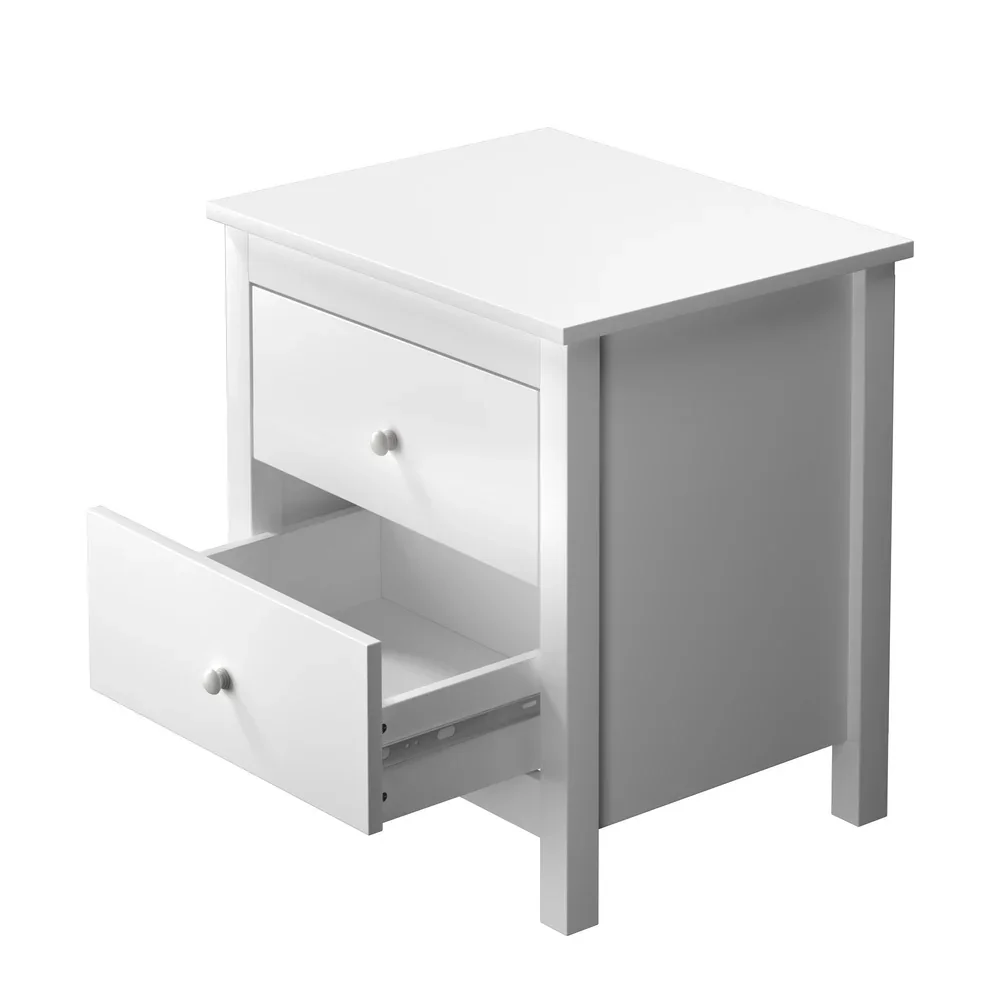 Bedside Table Side End Table 2 Drawers White - Image 9