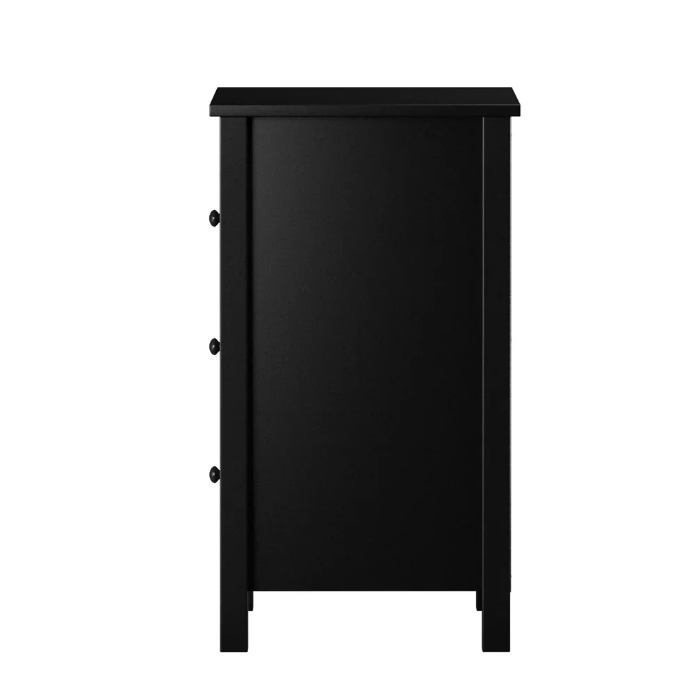 Bedside Table 3 Drawers Hamptons Furniture Black - Image 6