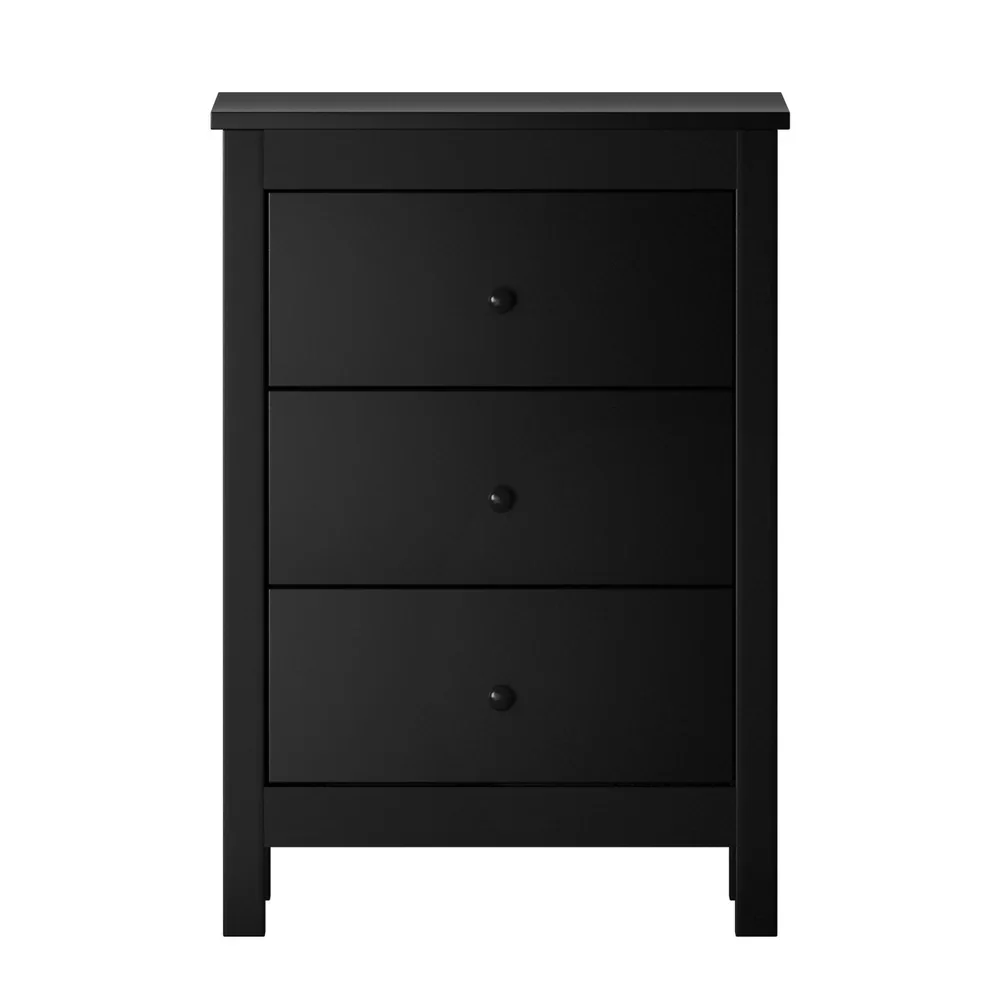 Bedside Table 3 Drawers Hamptons Furniture Black - Image 7