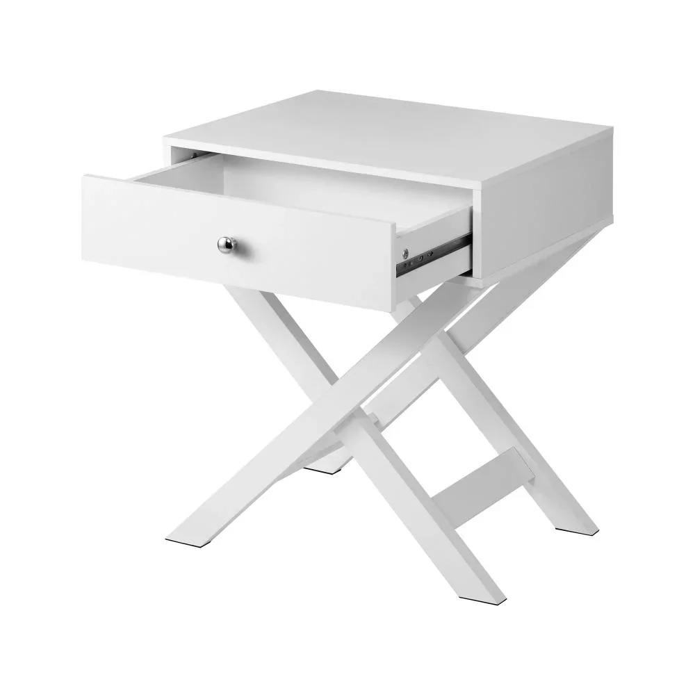 Bedside Table Wooden Frame Cross Base White - Image 2