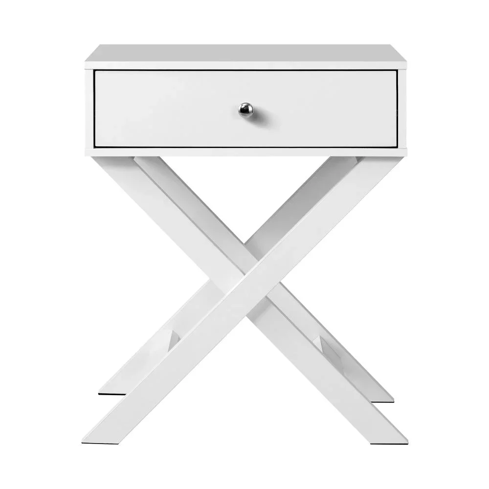 Bedside Table Wooden Frame Cross Base White - Image 3