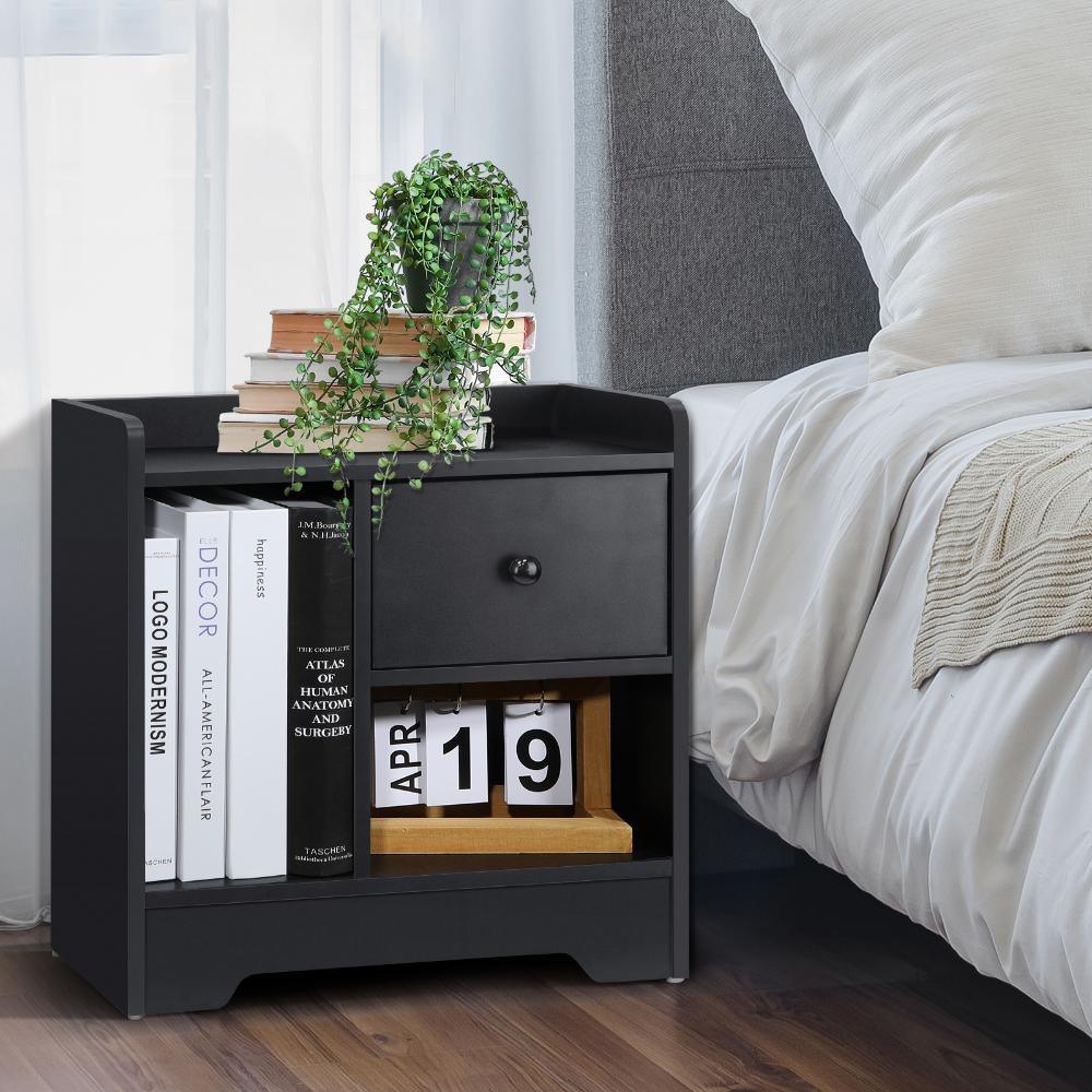 Bedside Table with Drawer & Storage Space Black - Image 4