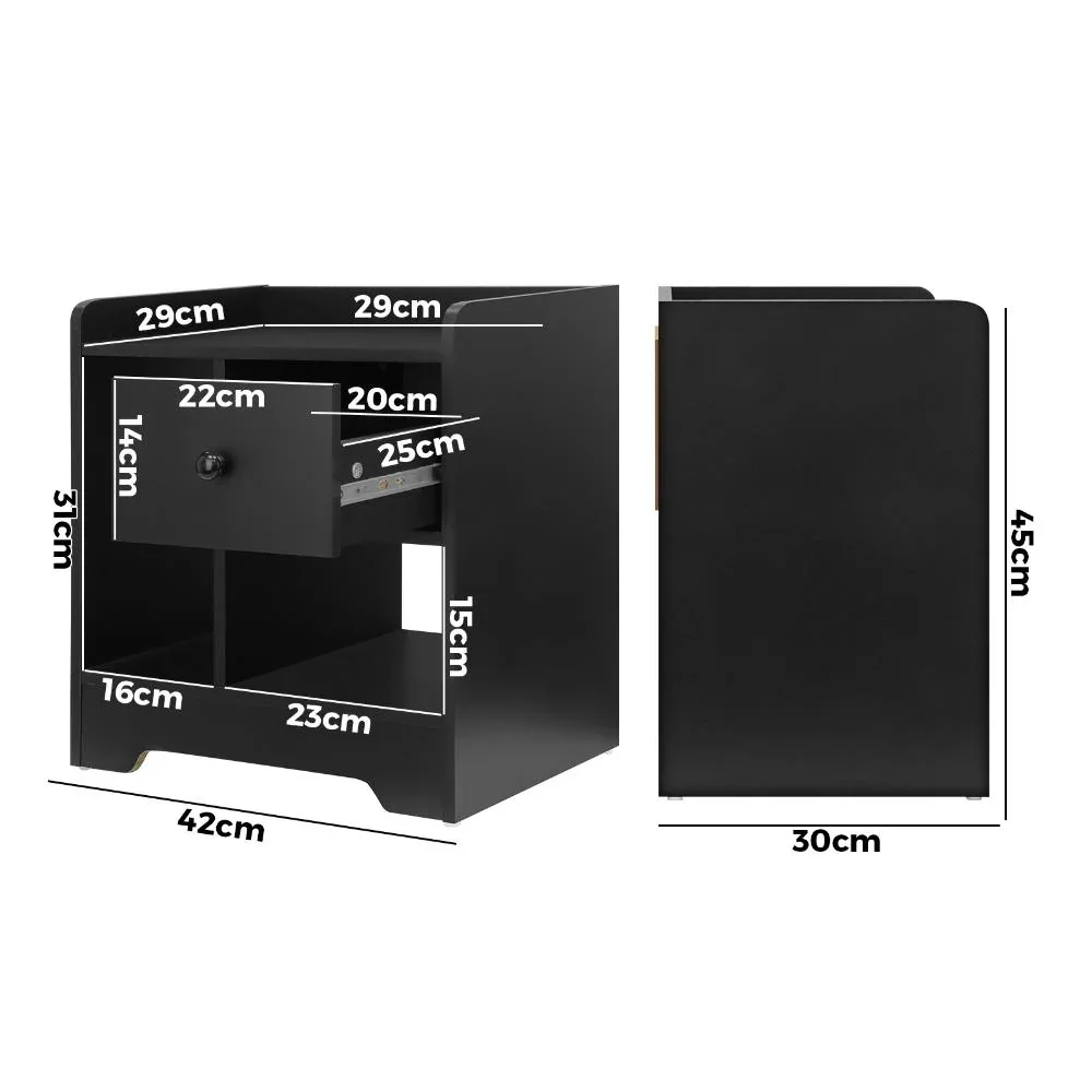 Bedside Table with Drawer & Storage Space Black - Image 7