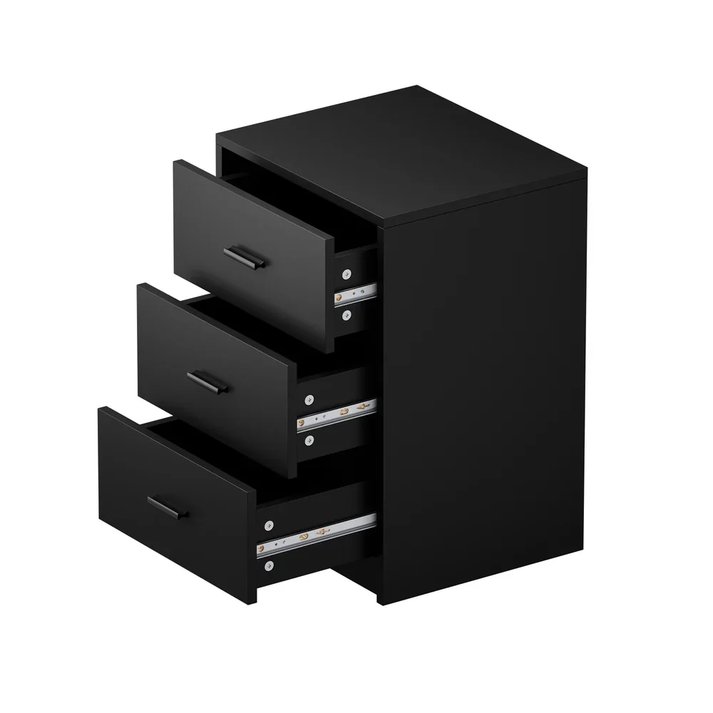 Bedside Table 3 Drawers Nightstand Bedroom Storage Black - Image 6