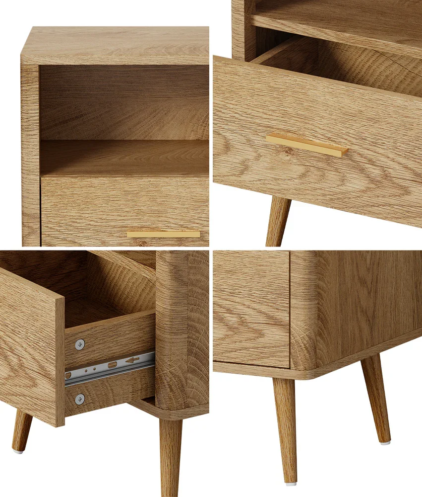 Bedside Table 1 Drawer Open Shelf Nightstand Natural - Image 3