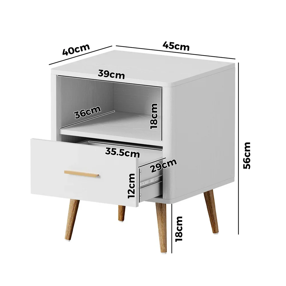 Bedside Table 1 Drawer Open Shelf Nightstand White - Image 6