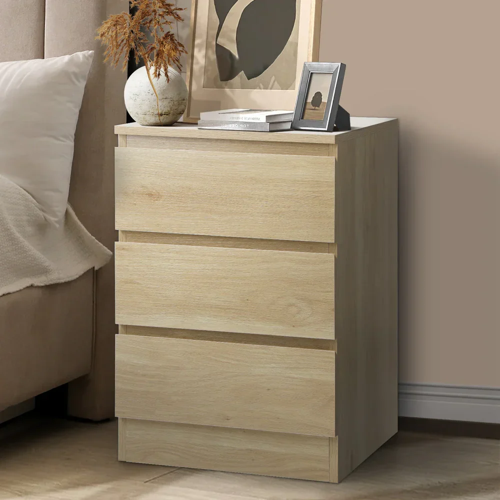 Bedside Table 3 Drawers Storage Cabinet Natural - Image 5