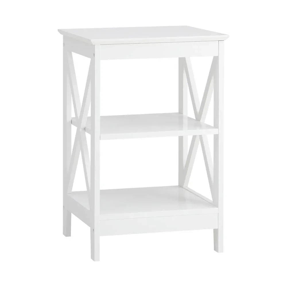 Side Table 3-tier Shelf X-Structured Sides White - Image 2