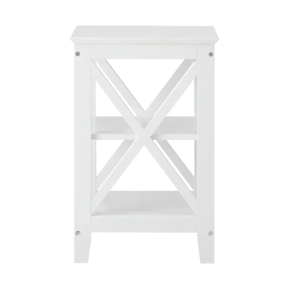 Side Table 3-tier Shelf X-Structured Sides White - Image 5