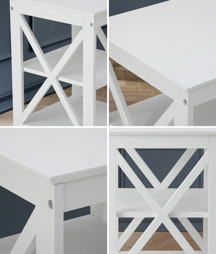 2x Side Table Coffee Bedside Sofa Storage 3-tier Shelf White - Image 3