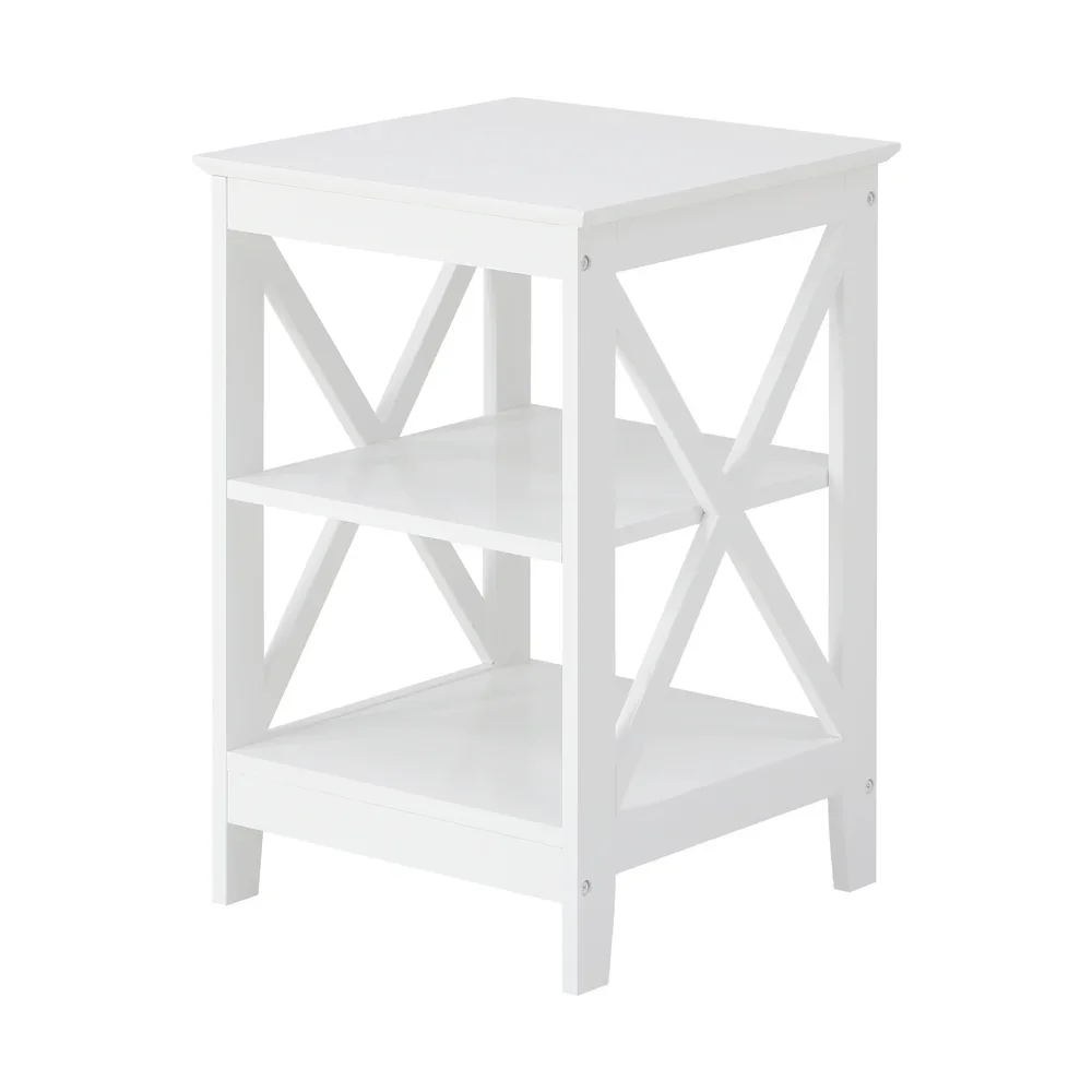 2x Side Table Coffee Bedside Sofa Storage 3-tier Shelf White - Image 4