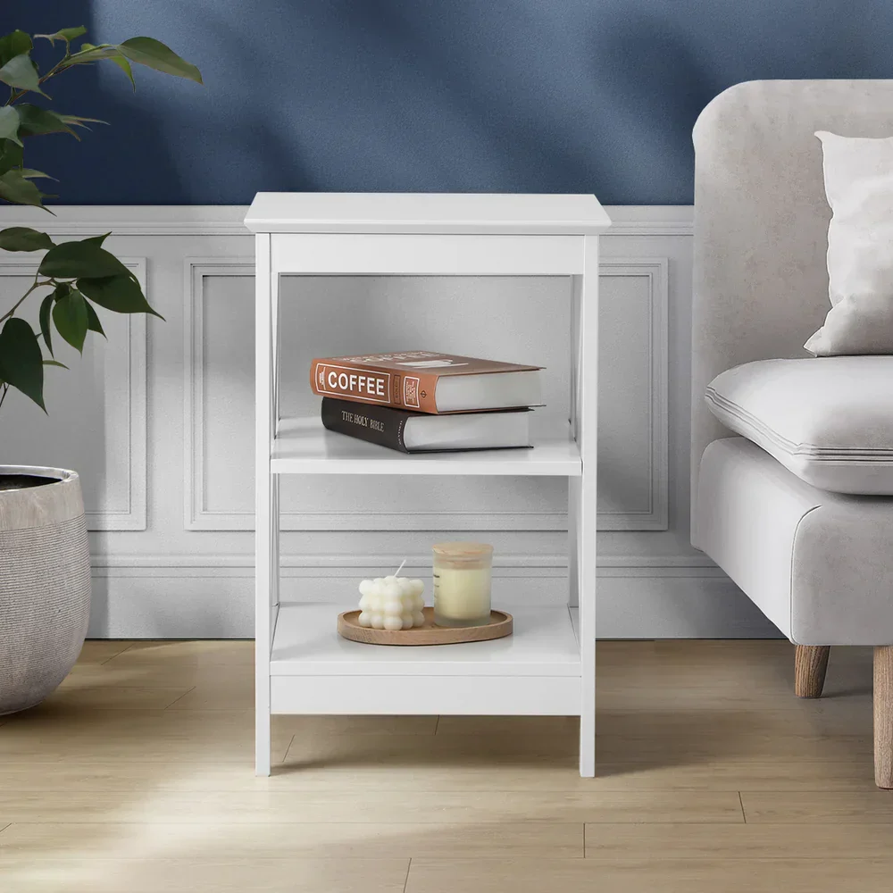 2x Side Table Coffee Bedside Sofa Storage 3-tier Shelf White - Image 5