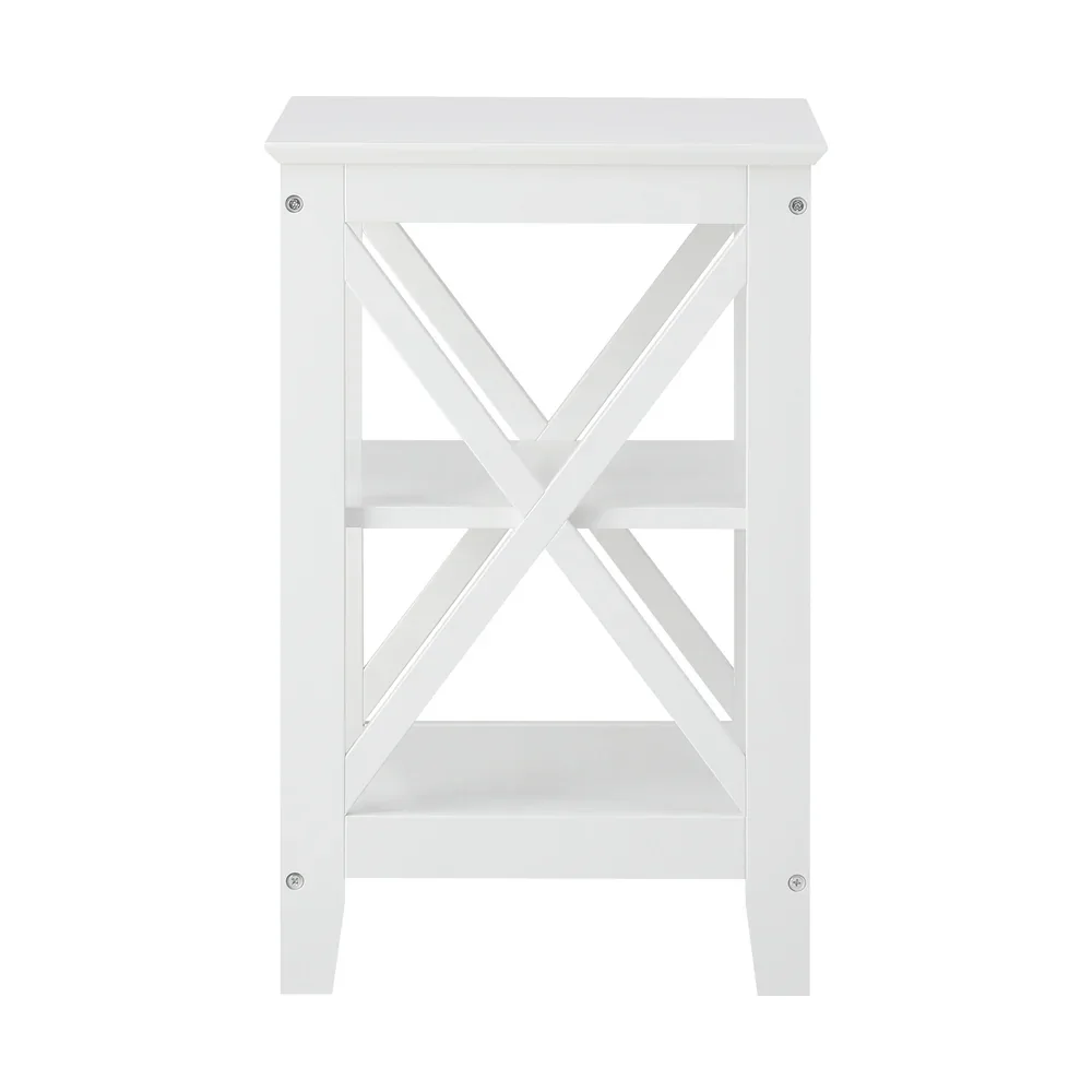 2x Side Table Coffee Bedside Sofa Storage 3-tier Shelf White - Image 6