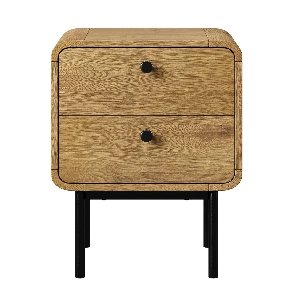 Bedside Table 2 Drawers Bedroom Nightstand Metal Natural - Image 4