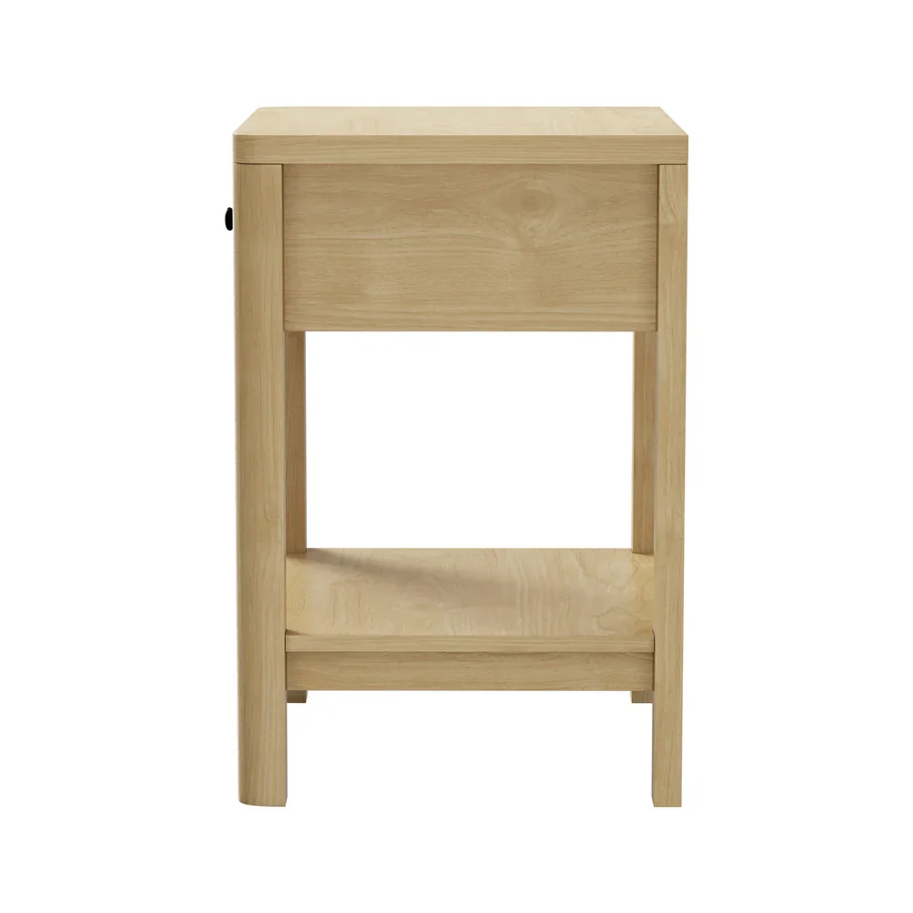 Bedside Table 1 Drawer Open Shelf Side End Table Natural - Image 4