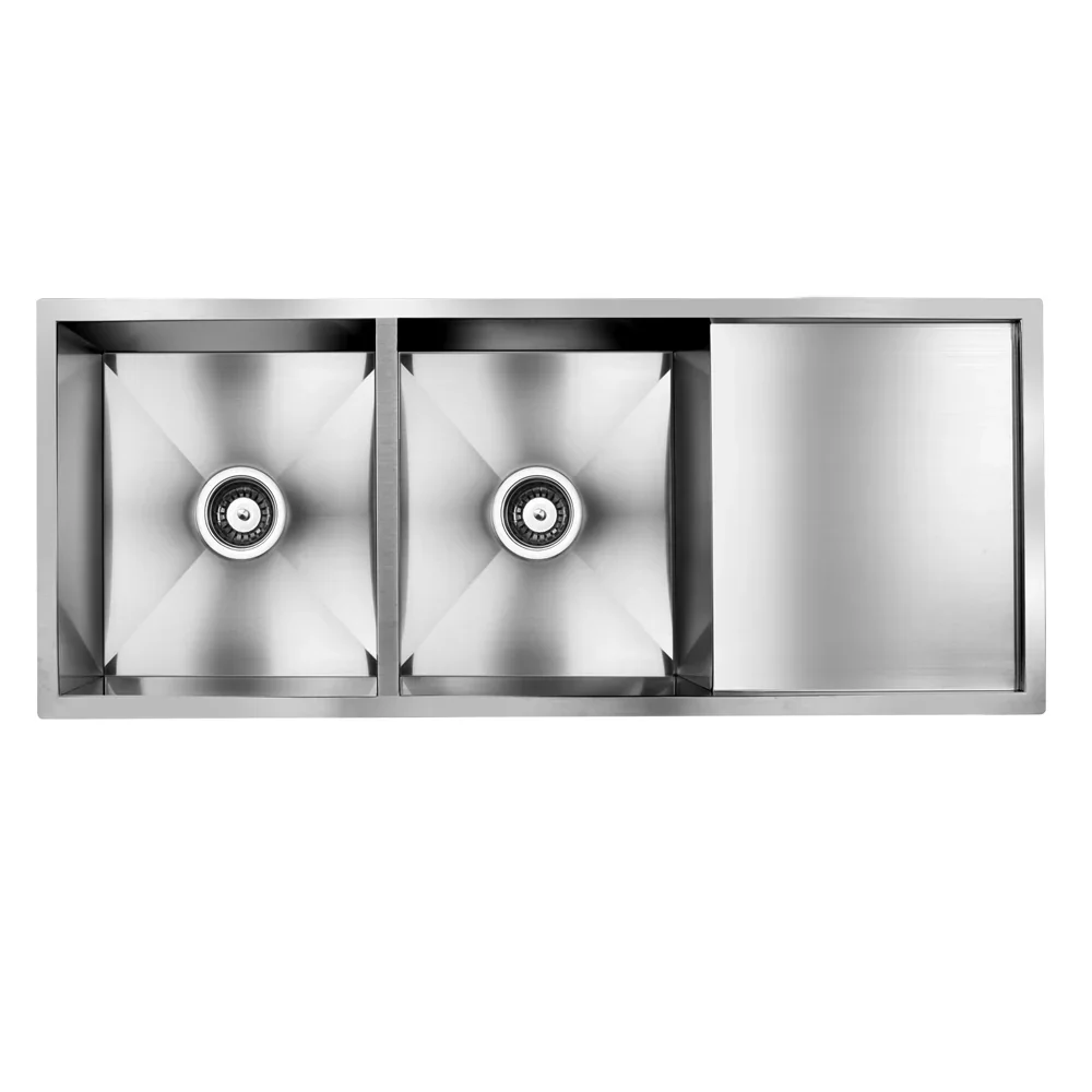 Kitchen Sink 111X45CM Stainless Steel Basin Double Bowl Silver - Image 3