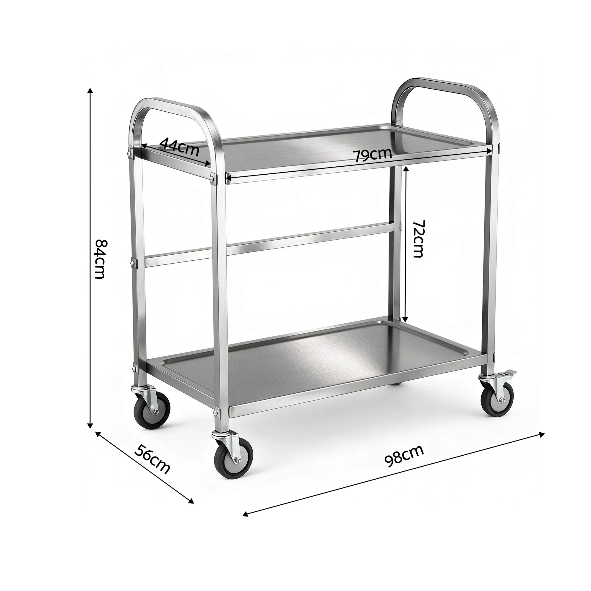 2-Tier Stainless Steel Kitchen Trolley with Wheels 84x56x98cm - Image 8