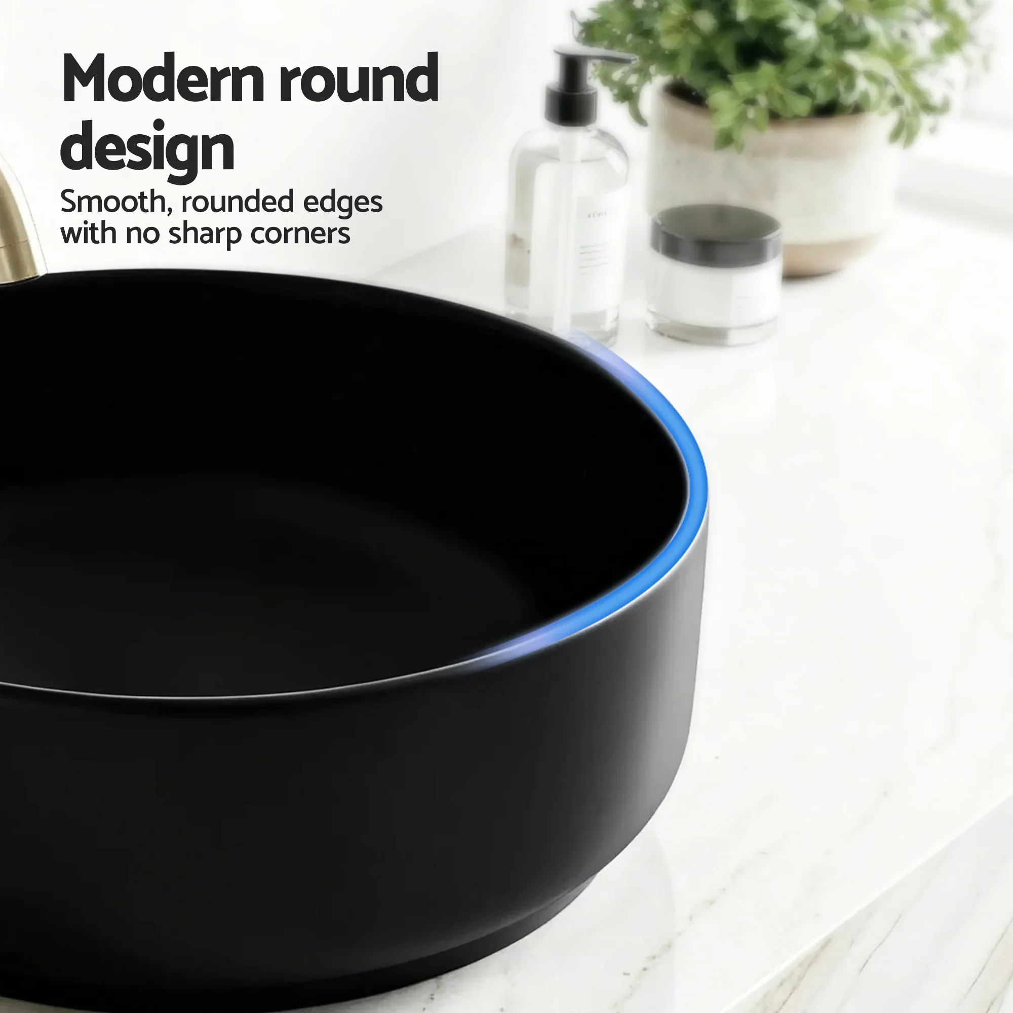 Bathroom Basin Ceramic Vanity Sink Vessel Bowl Wash Matte Black Round Countertop - Image 4