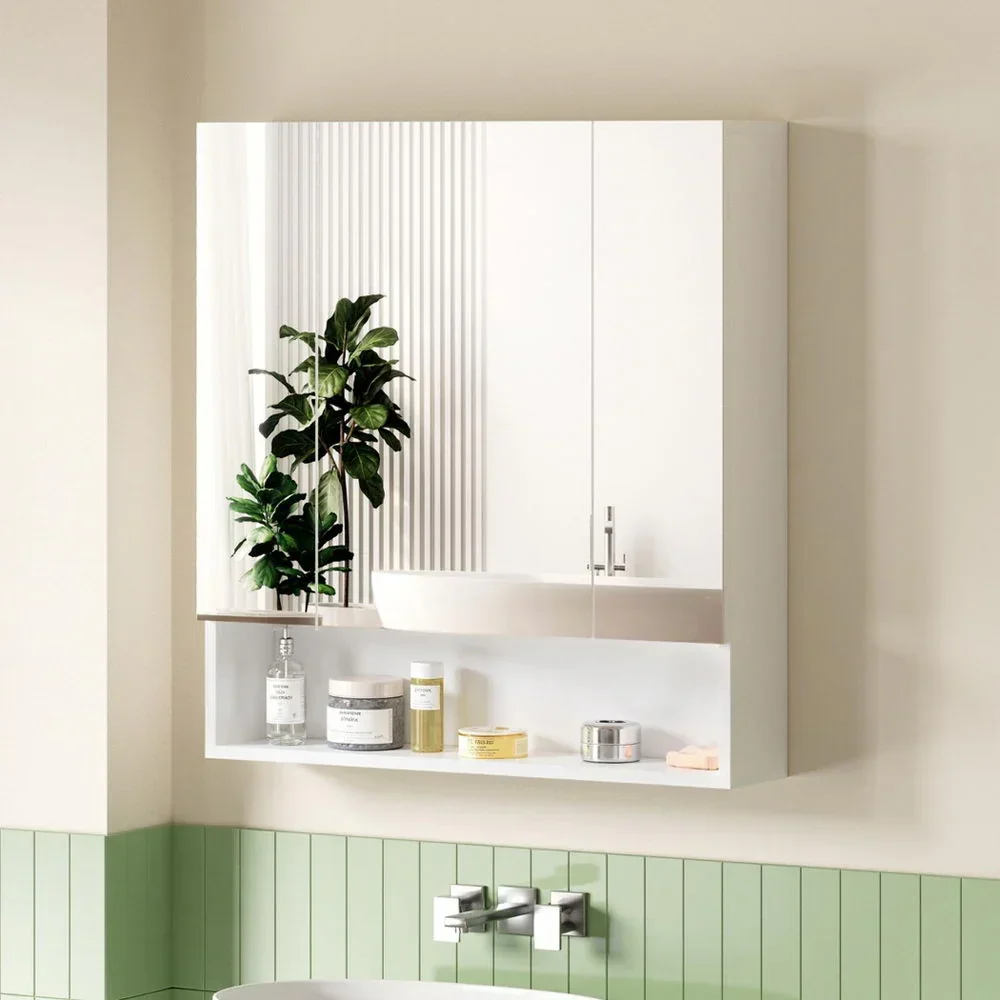 Bathroom Mirror Cabinet Medicine Adjustable Shelves Wall Hung 700x750mm White - Image 6