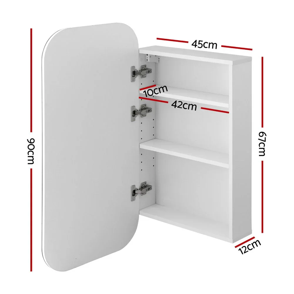 Bathroom Mirror Cabinet Medicine Shaving Arch Wall Hung 450x900mm White - Image 4