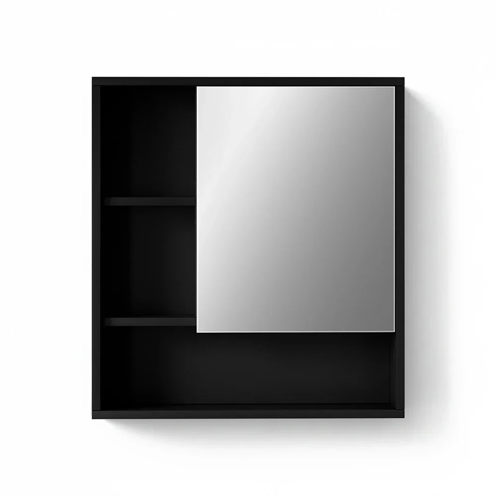Bathroom Mirror Cabinet Mirrored Medicine Adjustable Shelf Wall Mounted 560mm Black - Image 6