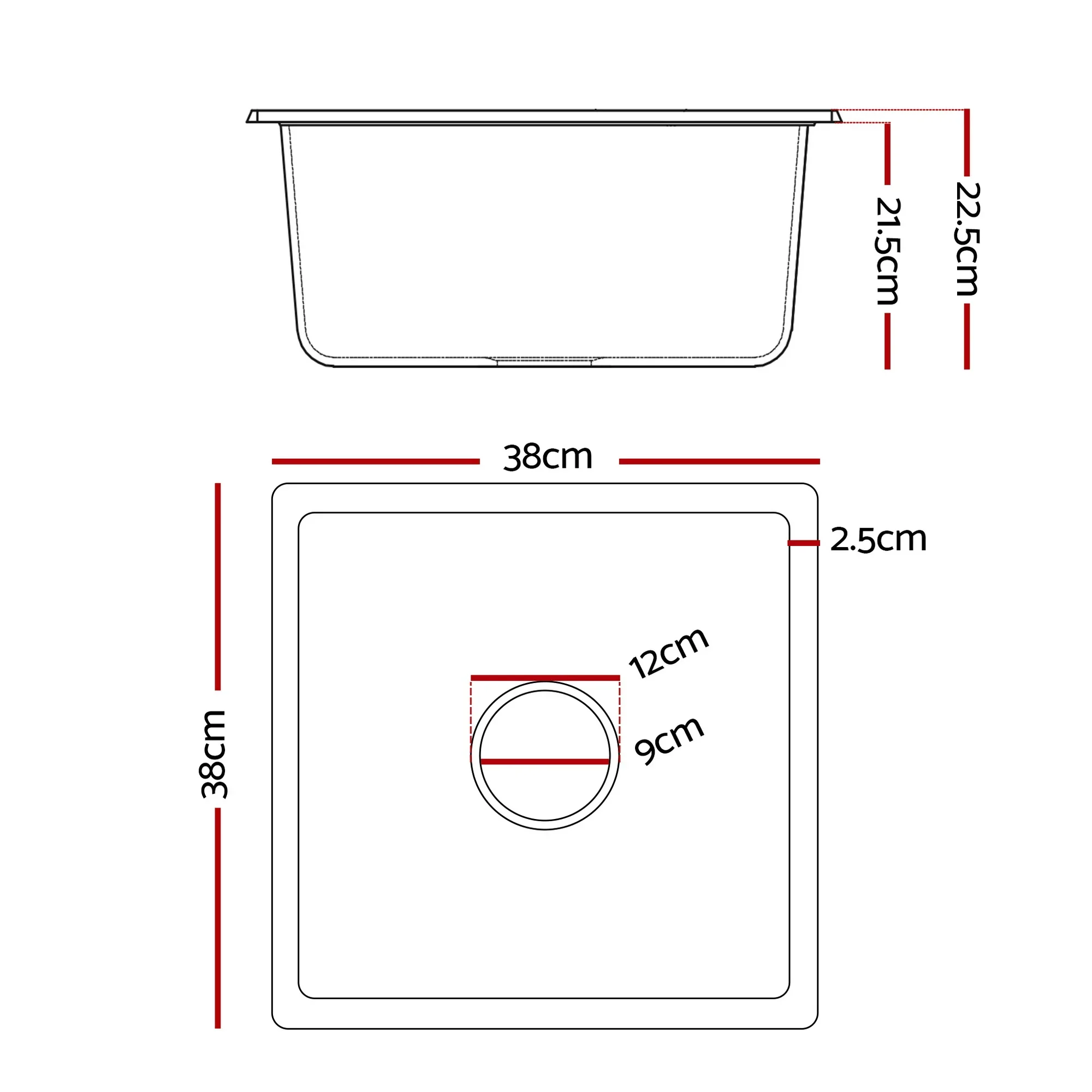 Kitchen Sink 38x38cm Granite Stone Sink Single Bowl White - Image 2