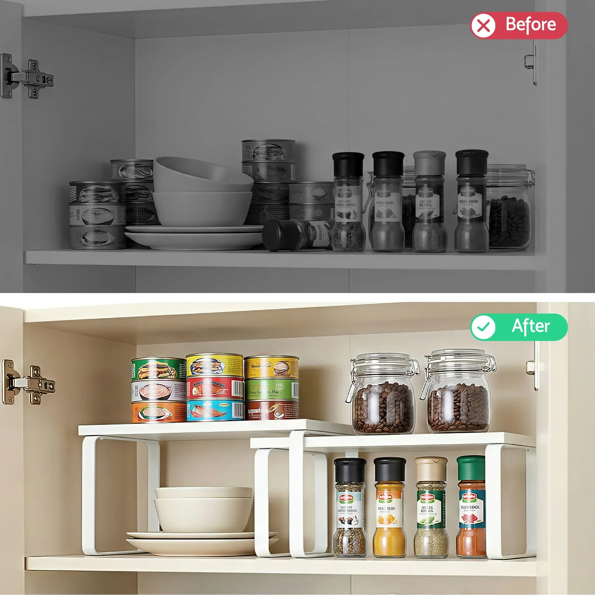 Kitchen Storage Shelves Rack Cupboard Cabinet Organiser Set of 2 - Image 4