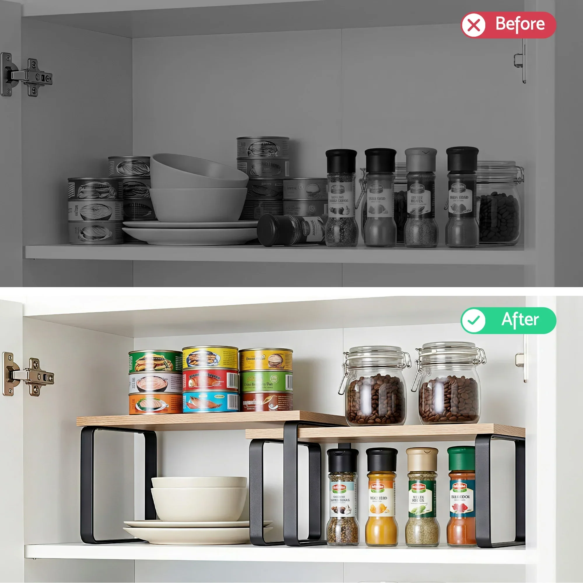 Kitchen Storage Shelves Rack Cupboard Cabinet Organiser Set of 2 - Image 4