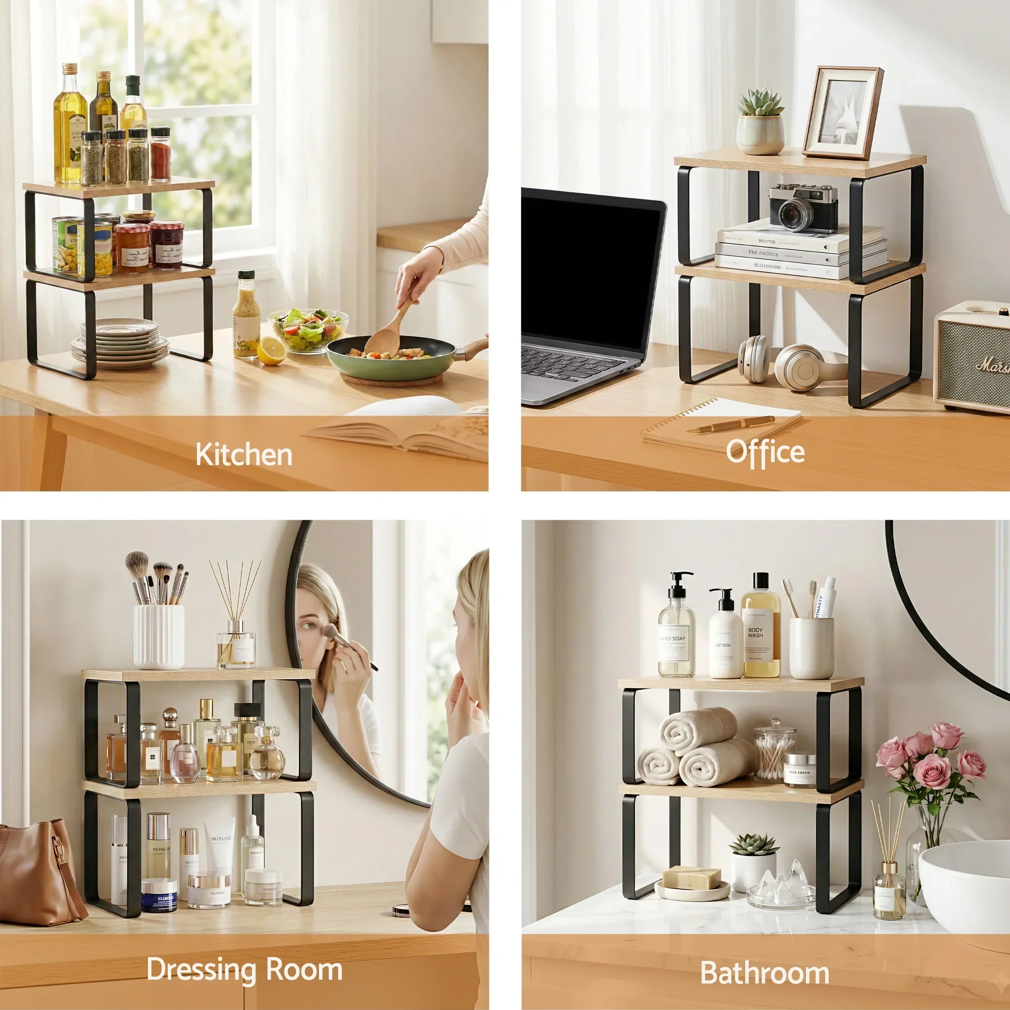 Kitchen Storage Shelves Rack Cupboard Cabinet Organiser Set of 2 - Image 5