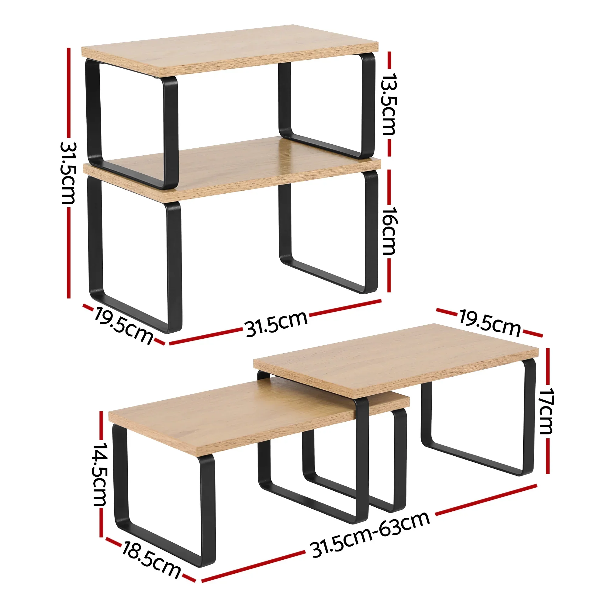 Kitchen Storage Shelves Rack Cupboard Cabinet Organiser Set of 2 - Image 7