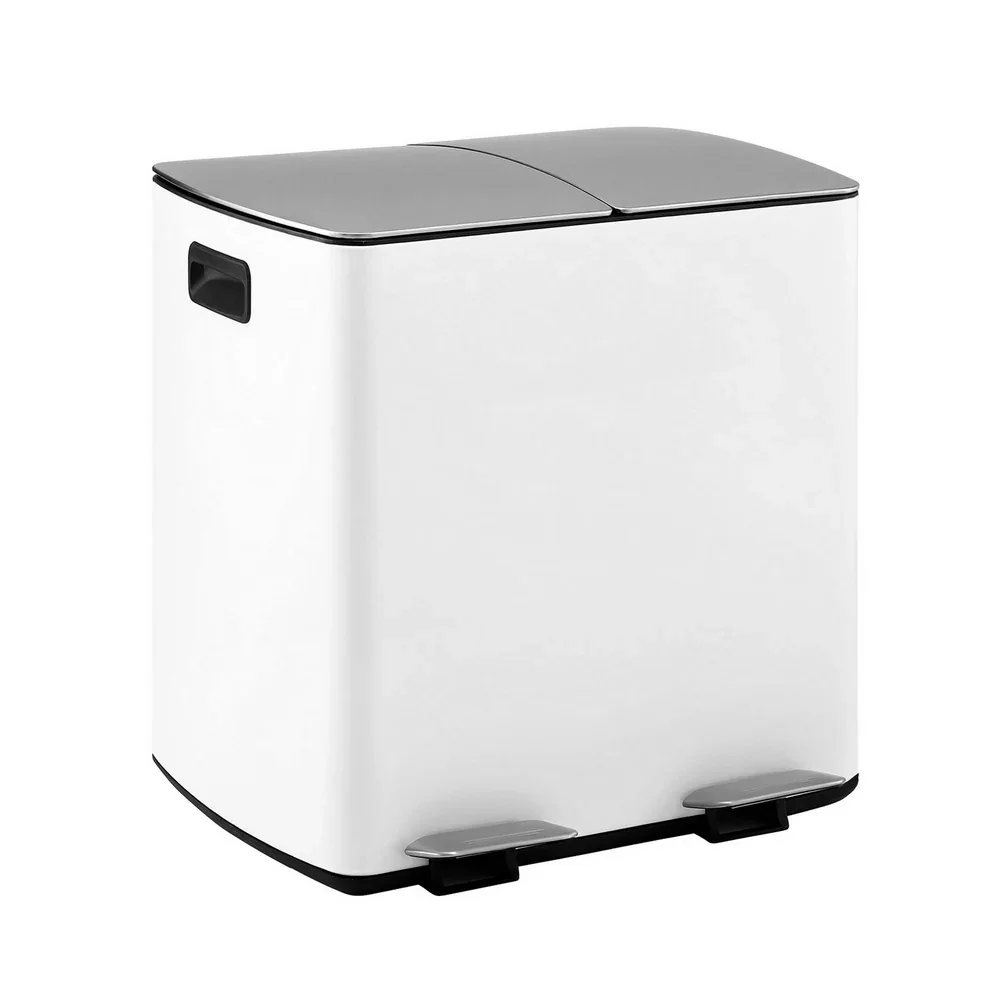 Pedal Bins Rubbish Bin Dual Compartment Waste Recycle Dustbins 40L White - Image 6