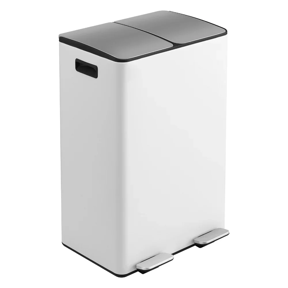 Pedal Bins Rubbish Bin Dual Compartment Waste Recycle Dustbins 60L White - Image 3