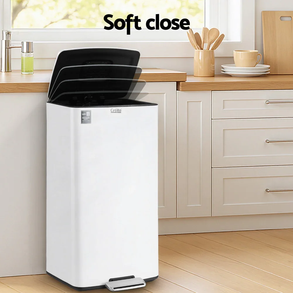 Pedal Bins Rubbish Bin Waste Recycle Dustbins Kitchen Trash Can 40L White - Image 4