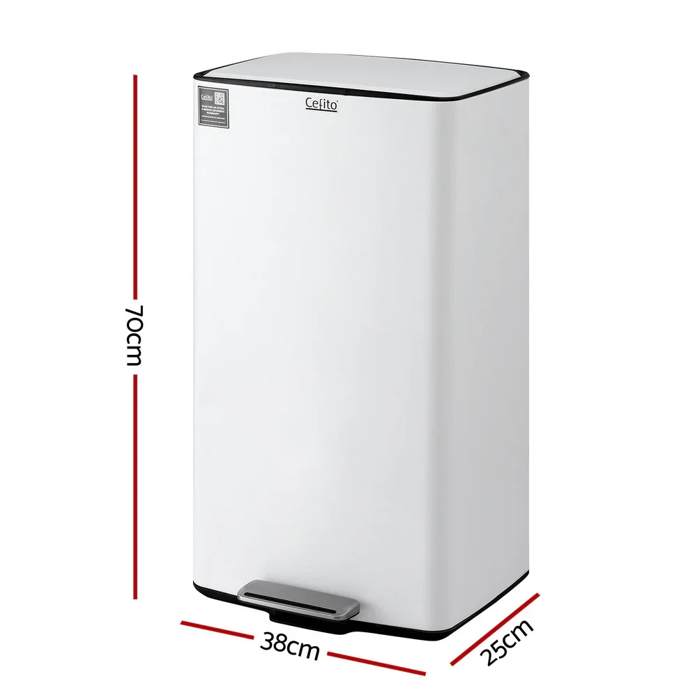 Pedal Bins Rubbish Bin Waste Recycle Dustbins Kitchen Trash Can 40L White - Image 5