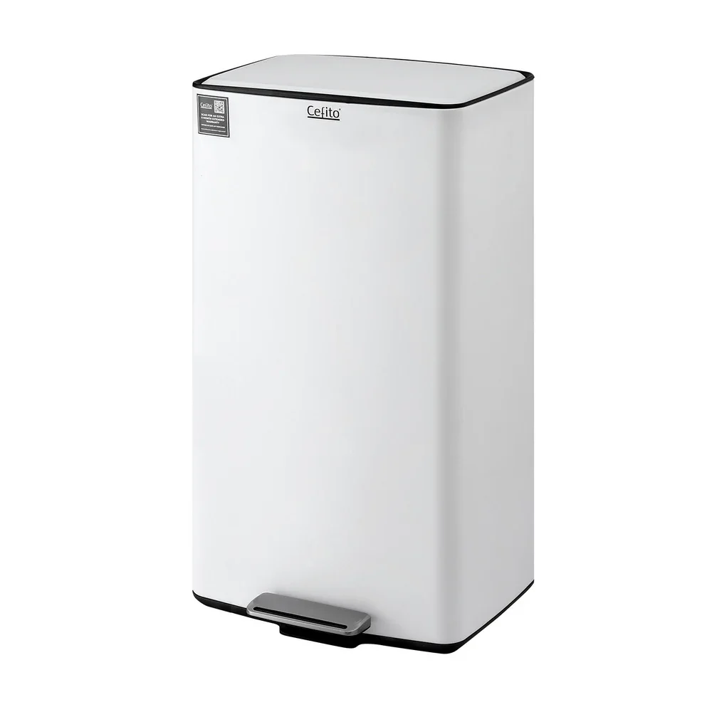 Pedal Bins Rubbish Bin Waste Recycle Dustbins Kitchen Trash Can 40L White - Image 7