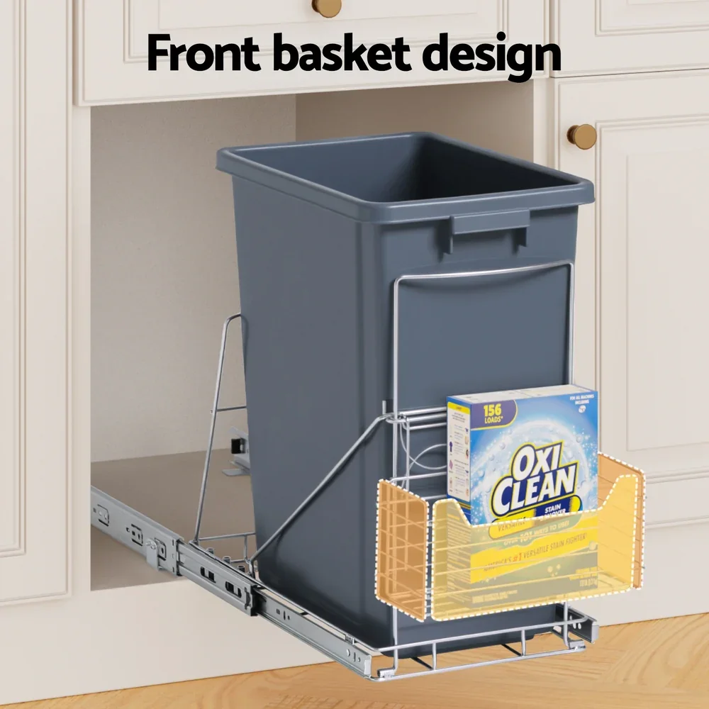 Pull Out Bin Kitchen Cabinet Slide Garbage Rubbish Bins Basket 40L Grey - Image 3