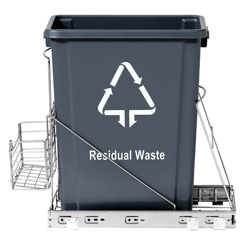 Pull Out Bin Kitchen Cabinet Slide Garbage Rubbish Bins Basket 40L Grey - Image 6