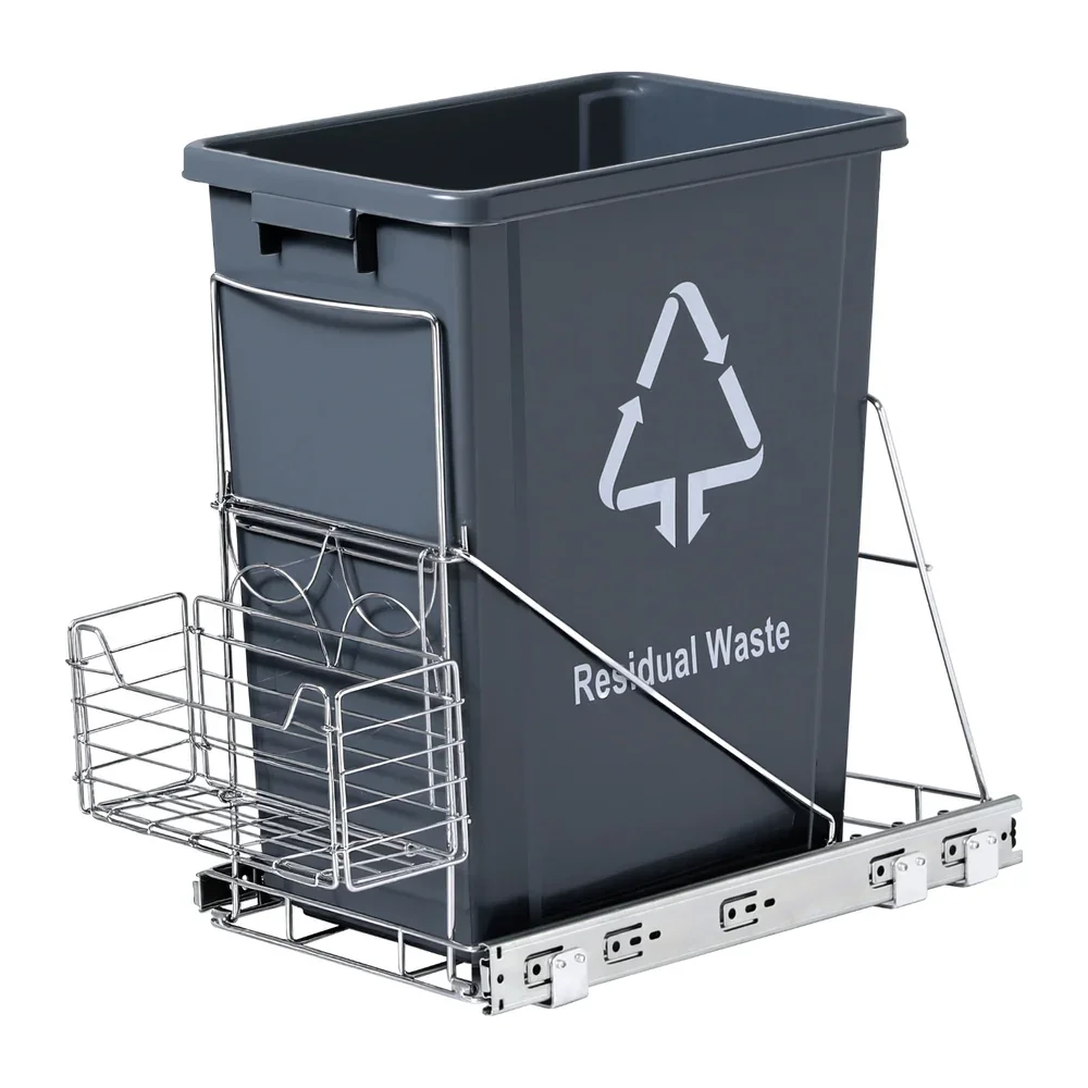 Pull Out Bin Kitchen Cabinet Slide Garbage Rubbish Bins Basket 40L Grey - Image 7