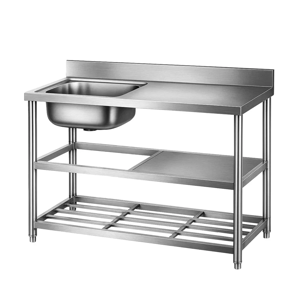 Stainless Steel Kitchen Bench Work Table with Sink Splashback 120cm - Image 7
