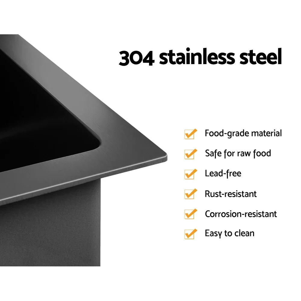 Kitchen Sink 60X45CM Stainless Steel Basin Single Bowl Black - Image 4