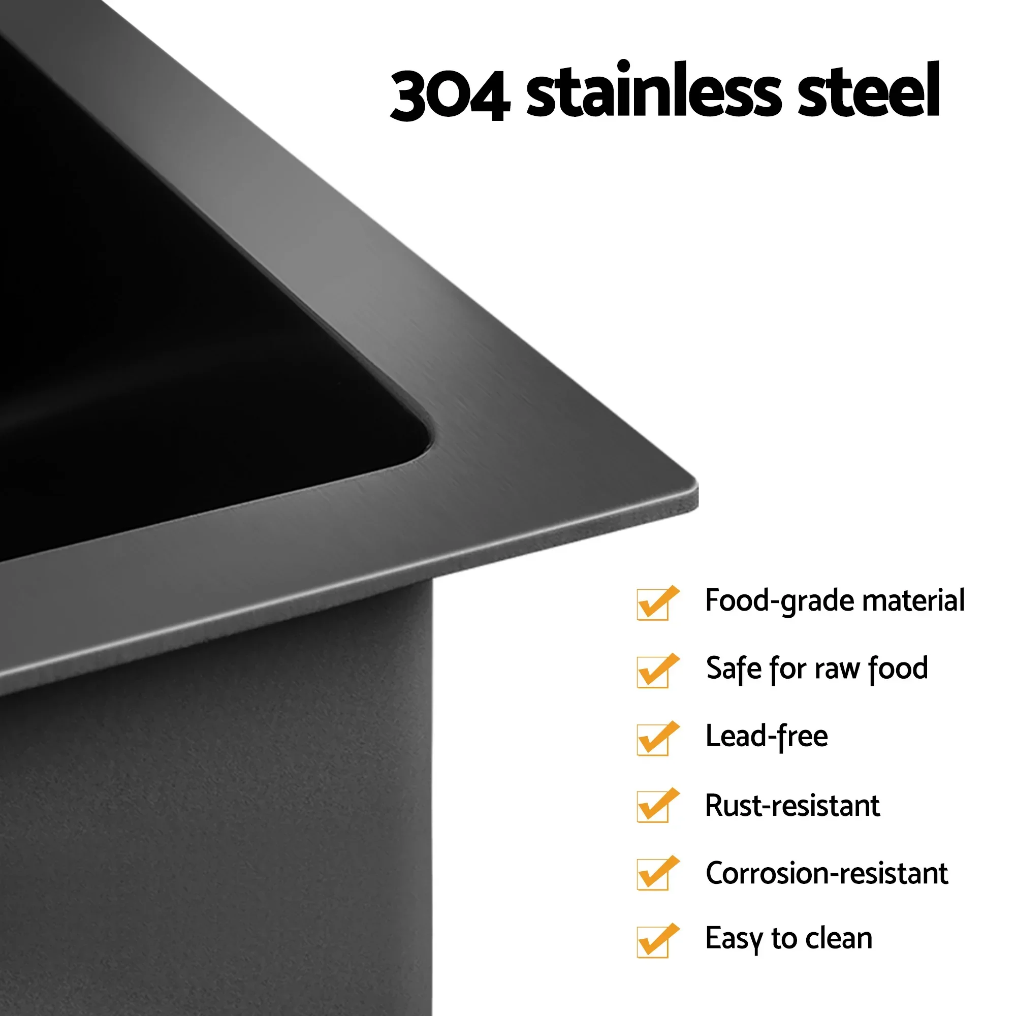 Stainless Steel Sink 60x45CM With Pull Out Mixer Tap Kitchen Basin Single Bowl Black - Image 4