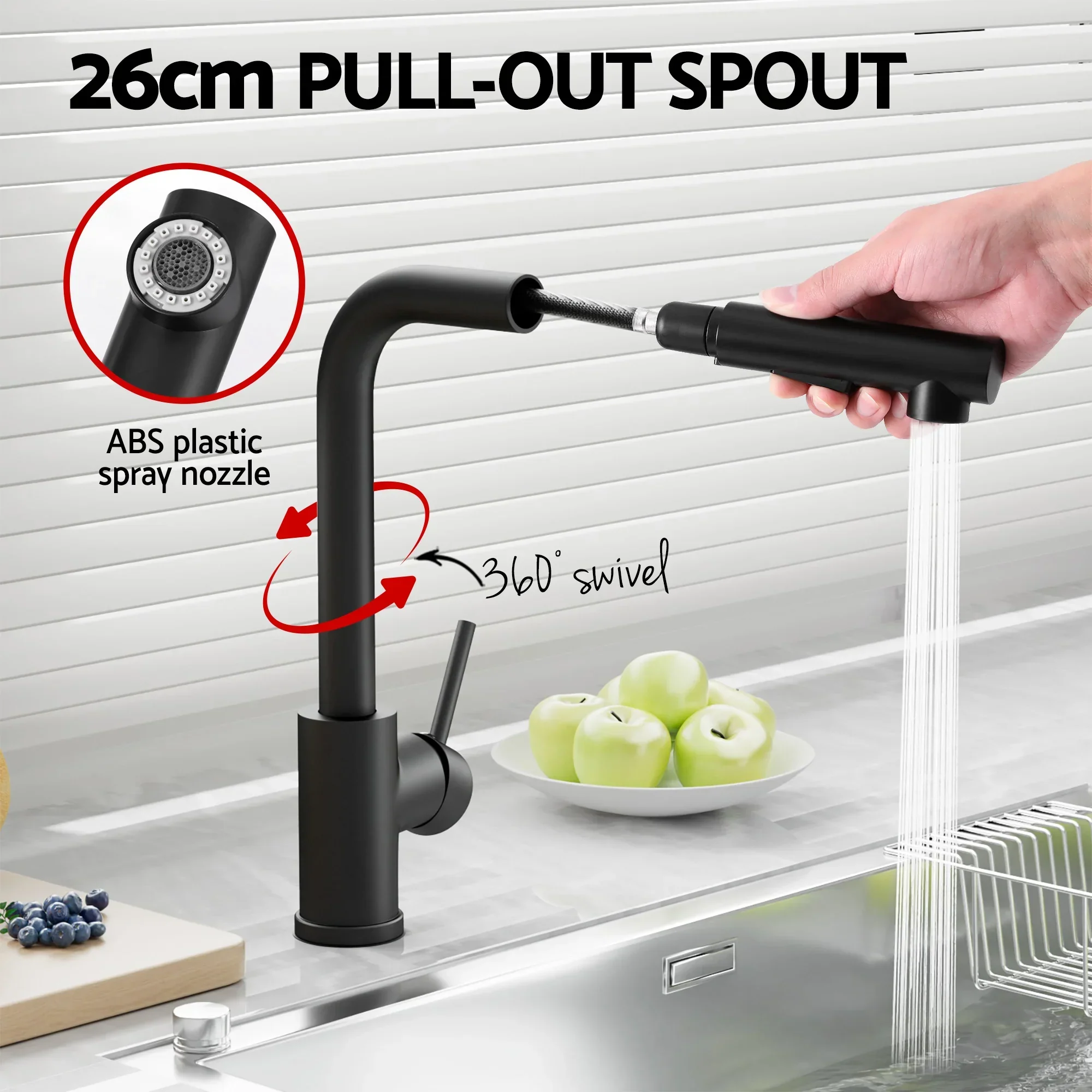 Stainless Steel Sink 60x45CM With Pull Out Mixer Tap Kitchen Basin Single Bowl Black - Image 6