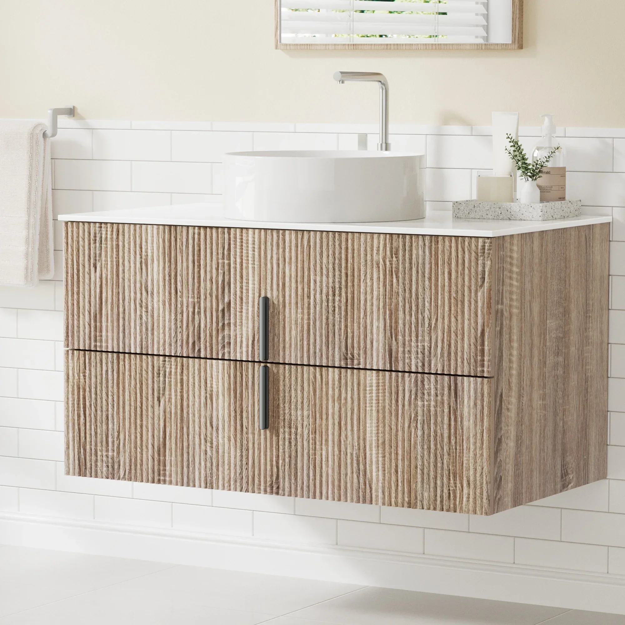 Vanity Unit 900mm Bathroom Cabinet Storage Wall Hung Timber Front Pine - Image 8