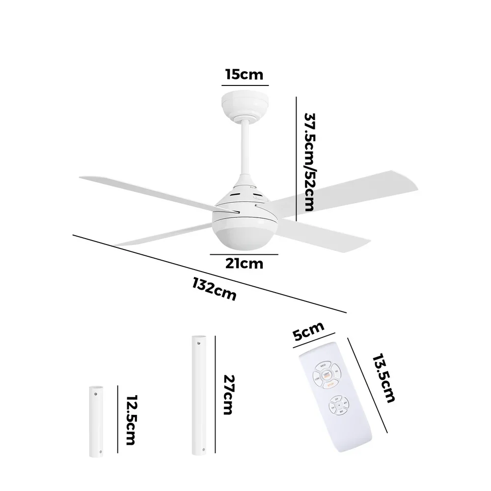 52'' AC Ceiling Fan with Light Remote Control 4 Blades White - Image 3