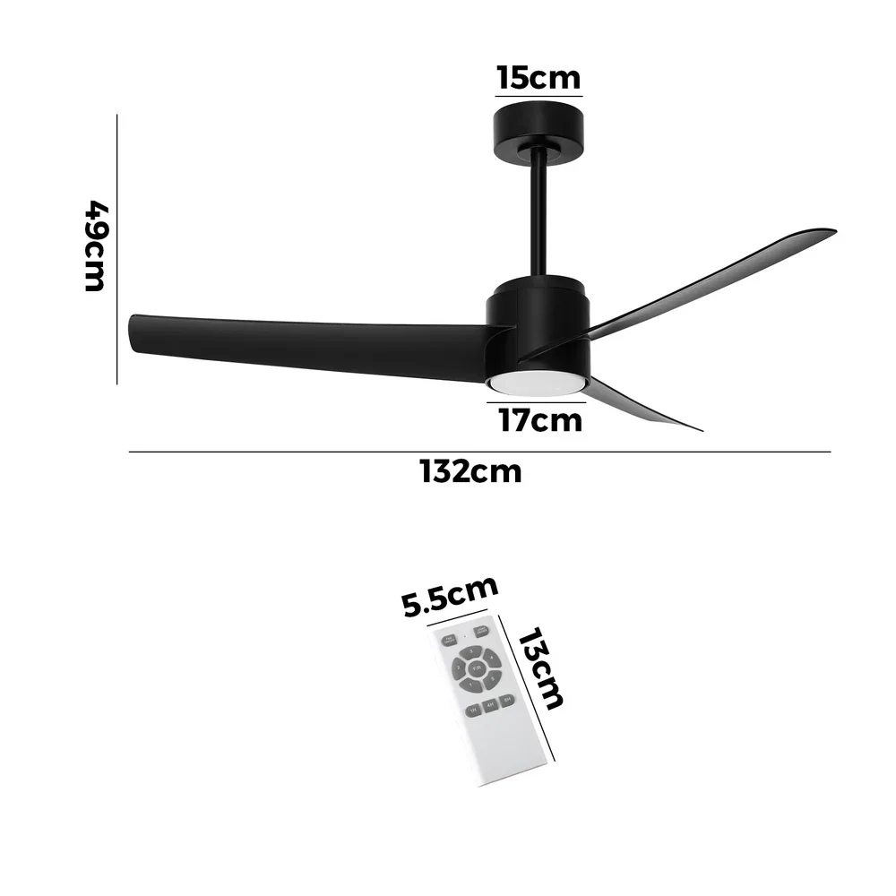 52" Ceiling Fan With Light DC Motor Remote Control Black - Image 6
