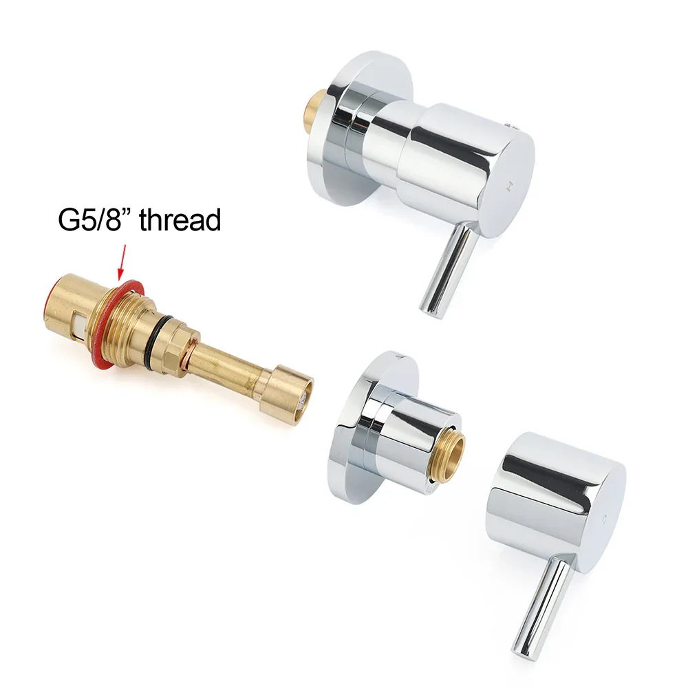 Chrome Brass 1/4 Turn Round Hot Cold Tap Pair Wall Set For Bathroom Shower Vanity Spout - Image 4