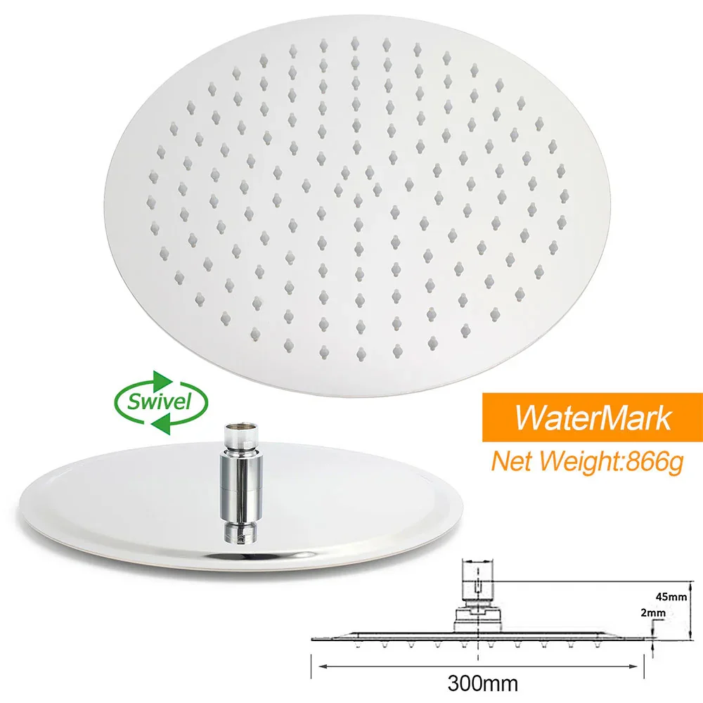 Chrome Dual Shower 12" Slim Rain Head 5 Modes Handheld Sliding Rail Inbuilt Diverter + Twin Taps - Image 6