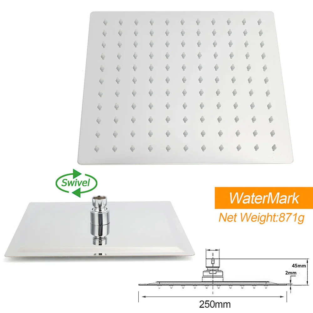 Chrome Square 10" Twin Shower Head Handheld Sliding Rail Set Wall Inlet Diverter Twin Taps - Image 7