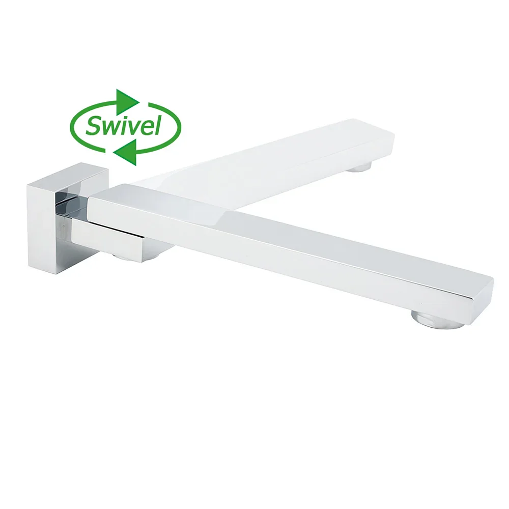 Chrome Square Stainless Steel Shower Bathtub Water Spout Faucet Outlet Tap 180° Swivel Set - Image 4